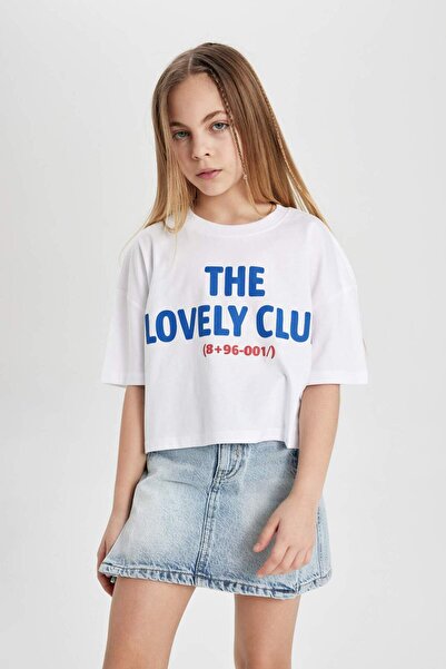 DeFacto Дівчачий велосипедний комір, короткий рукав, принт C2216A824SM