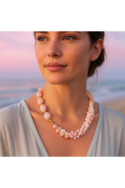 Asteria Elite Pembe Kuvars 3 Sıralı Koşulsuz Sevgi Ve Huzur Kolyesi