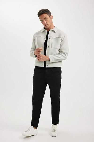 DeFacto Relax Fit Jacket Coat Polo Collar Snap Pocket Lined C0620Ax24Sp