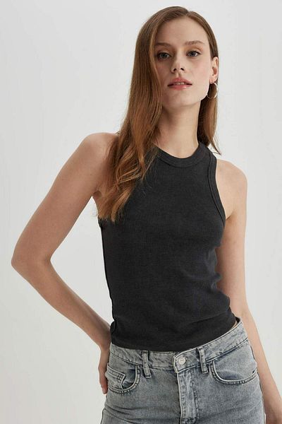 DeFacto Tricou slim cu guler cu șalter cu tăietură cu nervuri - Efect decolorat cu spălare C4327ax24sp