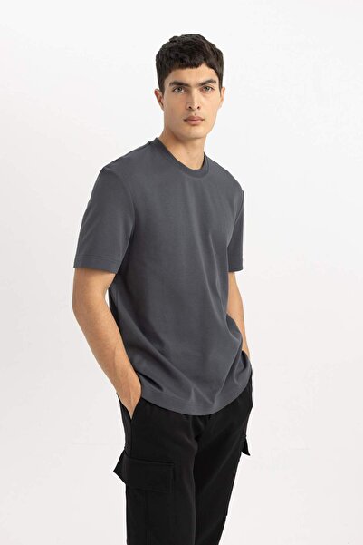 DeFacto 100% Cotton Oversize Wide Fit Crew Neck Short Sleeve Heavy Fabric Basic Plain T-Shirt A7808Ax24Sp