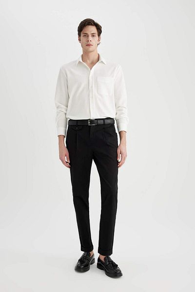 DeFacto Twill Summer Fabric Pants Tapered Fit Basic Straight Linen Blended Double Leg with Pockets B6585Ax24Sp