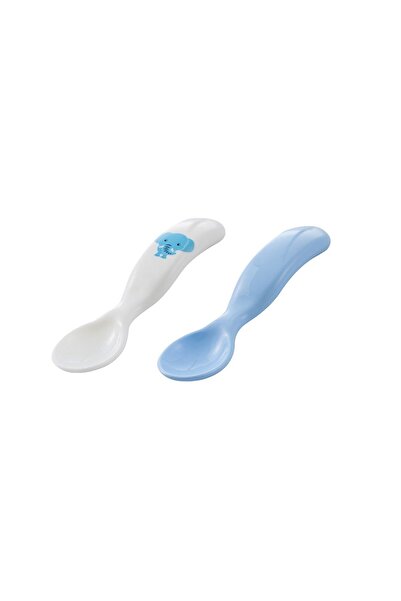Mamajoo طقم ملعقة وشوكة طعام للأطفال منقوشة على شكل فيل أزرق