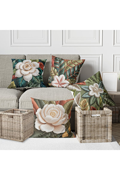 Alkan Homes 4-Piece Combination Embroidery-Looking 3D Colorful Rose and Leaf ...