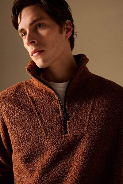DeFacto Regular Fit Dik Yaka Fermuarlı Pelüş Sweatshirt B6493AX24SP