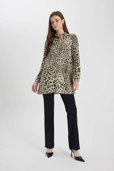 DeFacto Regular Fit Leopard Print Long Sleeve Shirt Tunic Z5833Az24Sp