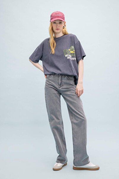 DeFacto Unisex Oversize Fit Crew Neck Back Printed Short Sleeve T-Shirt C5038ax24sm