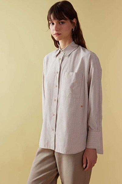 DeFacto Relax Fit Смугаста поплінова сорочка-туніка з довгими рукавами C3878A...