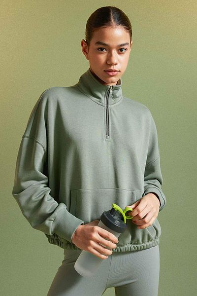 DeFacto DeFactoFit Crop Guler Dublu Fusta cu Capăt Elastic Basic Solid Sport Sweatshirt C3747AX24SP