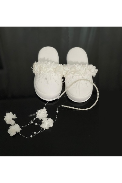 Hüner aksesuar Maternity White Pearl White Flower Decorated Maternity Slippers Crown Set 2026 – Maternity Set – Maternity Set