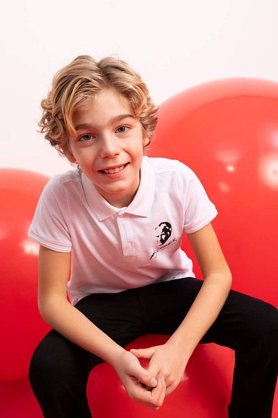 DeFacto Boy's Pique Short Sleeve Ataturk Printed White Polo T-Shirt B6939a824sm