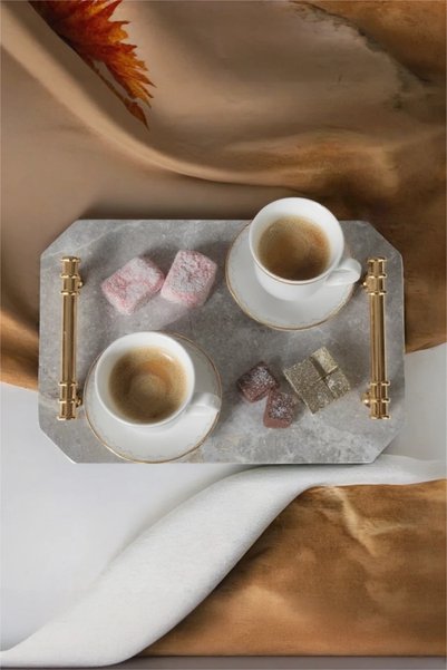 Simona Home Marble Tray with Gold Handles Real Natural Stone Presentation Serving Decorative Engagement Tray