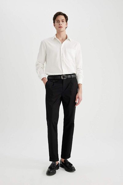 DeFacto Twill Summer Fabric Pants Tapered Fit Basic Straight Linen Blended Double Leg with Pockets B6585Ax24Sp