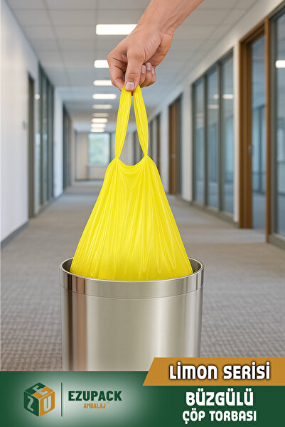 Ezupack 40 Lt ( 5 PAKET ) Avantaj Paket Orta Boy Limon Kokulu Büzgülü Çöp Poşeti Çöp Torbası 50 Adet