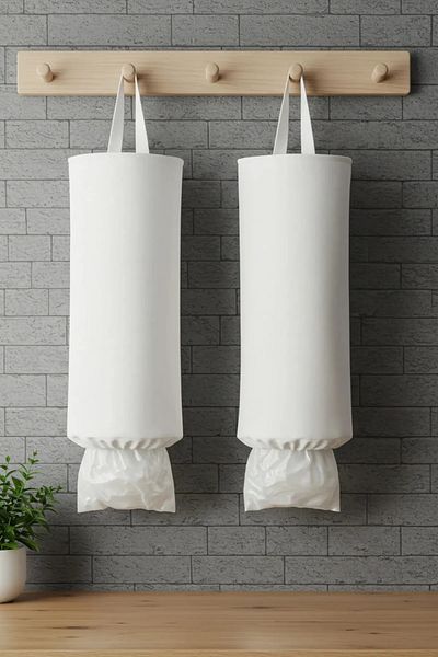 Paris Home 2-Piece White Bag Organization Set - Bag Holder and Organizer Basket
