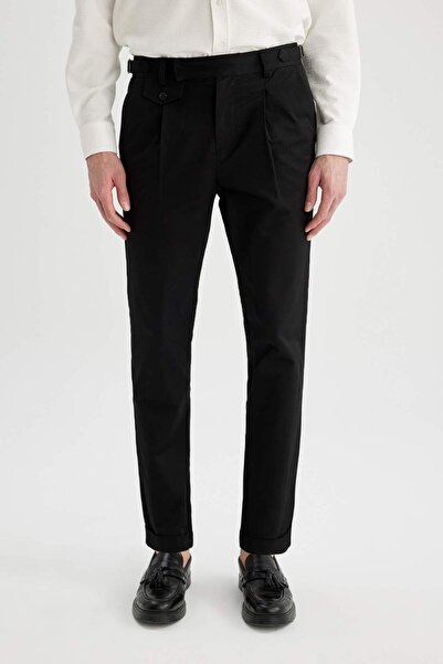 DeFacto Twill Yazlık Kumaş Pantolon Tapered Fit Cepli Basic Düz Keten Karışımlı Duble Paça B6585ax24sp