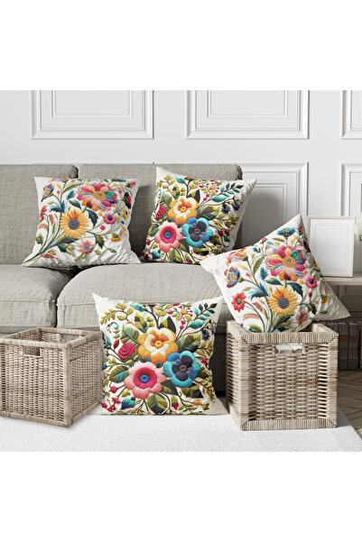 Alkan Homes غطاء وسادة مطبوع رقميًا بنمط زهرة ملونة مكون من 4 قطع