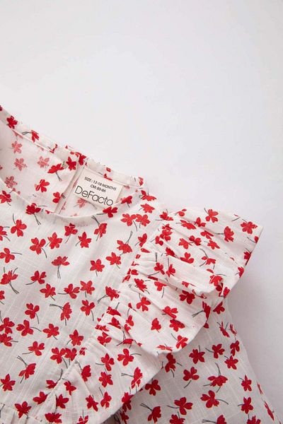 DeFacto Baby Girl Crew Neck Linen Look Floral Long Sleeve Blouse B9798A524Sp