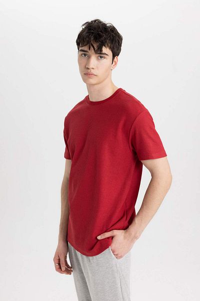 DeFacto Regular Fit Pajama Set Basic Plain Short Sleeve Top Elastic Waist Long Bottom B7277Ax24Sp