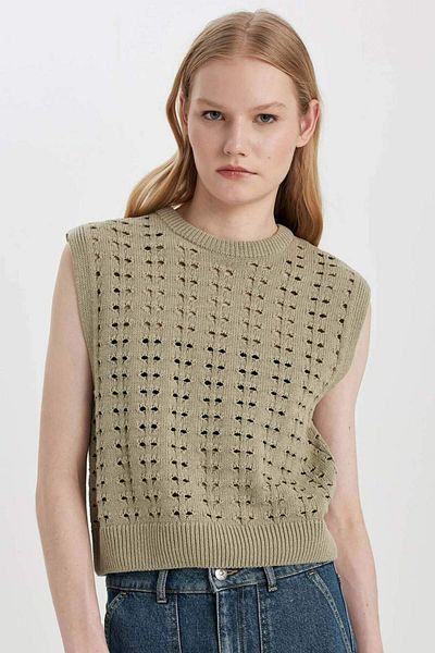 DeFacto Relax Fit Crew Neck Crochet Knitwear Sweater C2178Ax24Sp