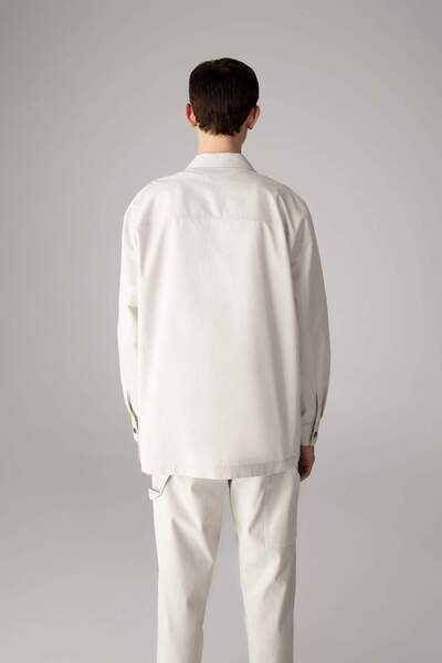 DeFacto %100 Pamuk Oversize Geniş Kalıp Polo Yaka Twill Uzun Kollu Gömlek Ceket C2896AX24SP