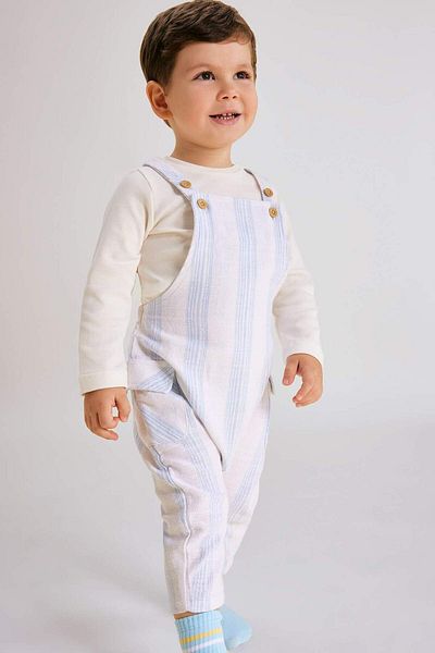 DeFacto Set de 2 tricou țesut cu mânecă lungă pentru bebeluși, salopetă în dungi B9505A524SM