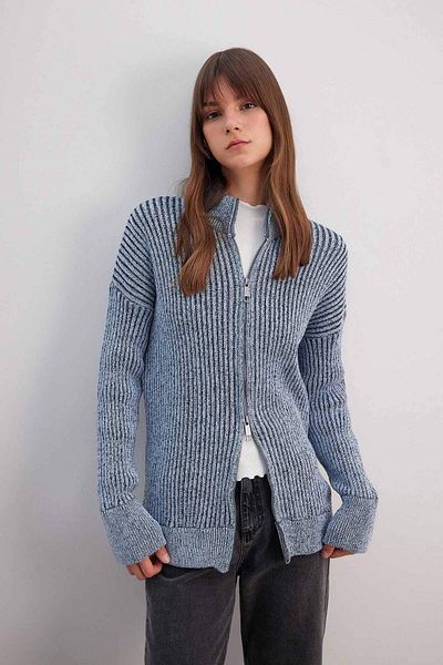 DeFacto Regular Fit Stand Collar Zippered Knitwear Cardigan C3696Ax24Sp