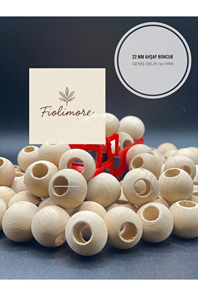 Fiolimore 22 mm Ham Ahşap Boncuk (50 Gram 17 Adet) Delik Çapı 10 mm Yuvarlak ...