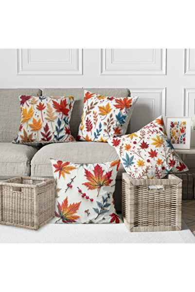 Alkan Homes 4-Piece Combination Punch Pattern Leaf Digital Printed Throw Pill...