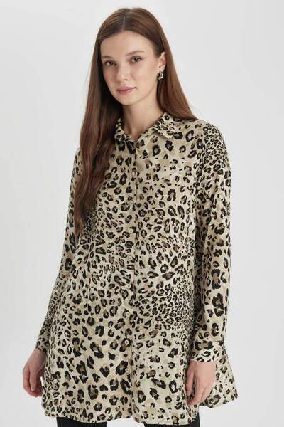 DeFacto Regular Fit Leopard Print Long Sleeve Shirt Tunic Z5833Az24Sp
