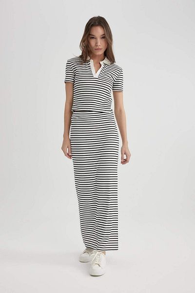 DeFacto Fitted Ribbed Striped Camisole Maxi Skirt A6477Ax24Sp