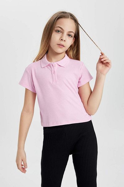 DeFacto Girls Slim Fit Slim Fit Basic Solid Ribbed Camisole Short Sleeve Polo T-Shirt Z7794A624Sm