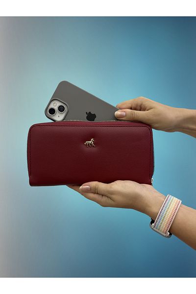 shiny ever Portofel de damă de mărime mare Burgundy cu detalii aurii