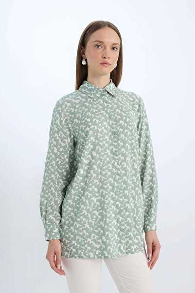 DeFacto Regular Fit Leopar Desenli Uzun Kollu Gömlek Tunik Z5833AZ24SP