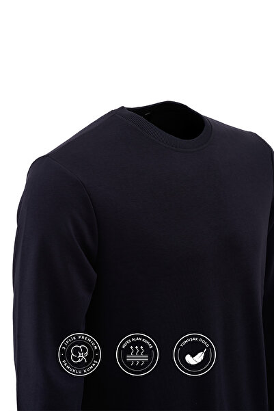 Elemge Βαμβακερό ανδρικό φούτερ Navy Blue Soft Touch Relax Fit Basic Crew Neck 3 Thread Αναπνεύσιμο