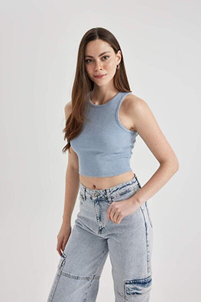 DeFacto Bisiklet Yaka Fitilli Kaşkorse Yıkamalı Soluk Efektli Basic Düz Atlet B9226AX24SM