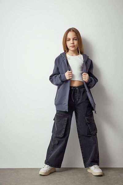 DeFacto Pantaloni largi din denim pentru fete, largi, largi, B9820A824SP