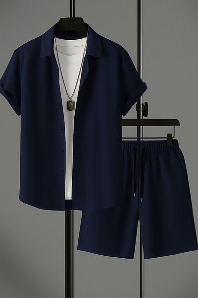 YNGMENCLASS Soft Textured Anti-Sweat Printed Shirt Shorts Set