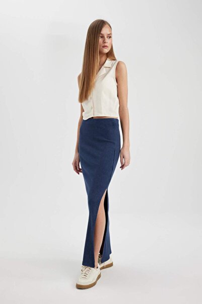 DeFacto Fitilli Kaşkorse Yırtmaçlı Yıkamalı Soluk Efektli Maxi Etek C1653AX24SP