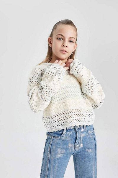 DeFacto Girls' Crew Neck Knitwear Sweater B8282A824Sp