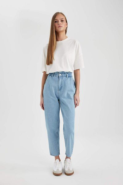 DeFacto Paperbag Talie înaltă Decoltare lejeră Lungime la gleznă Pantaloni de jeans ușori cu picioare drepte B8223AX24SP