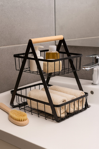 boz concept home Tip de hotel negru cu 2 niveluri Organizator de baie din inox Organizator multifuncțional pentru bucătărie Raft de bucătărie