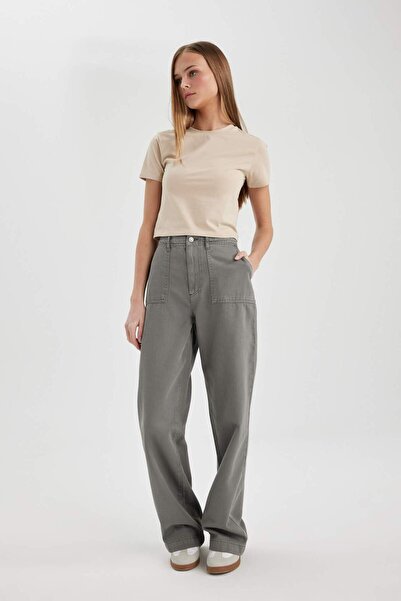 DeFacto Gabardin Pantolon Wide Leg Geniş Bol Paça Basic Düz Cepli Standart Boy Normal Bel C1735AX24SP
