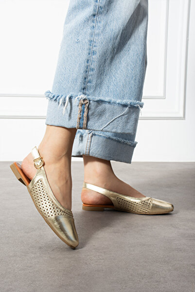 CUCA Balerini de damă casual din piele naturală cu detaliu imprimat la spate deschis cu cataramă elastică