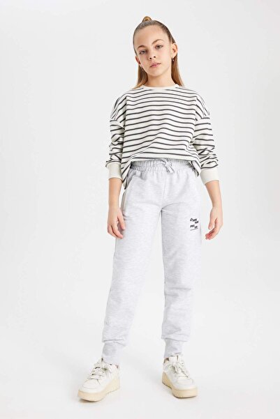 DeFacto Girls' Printed Jogger Sweatpants with Laced Waist and Elastic Cuffs with Pockets B6401A824Sm
