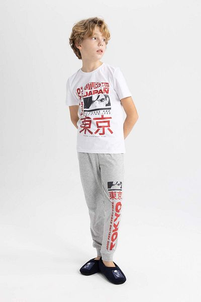 DeFacto Boys' Pajama Set Crew Neck Printed Short Sleeve Top Long Bottom C0623A824Sp