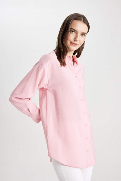 DeFacto Relax Fit Basic Düz Uzun Kollu Gömlek Tunik C0304AX24SP
