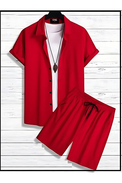 YNGMENCLASS SET DE PANTALONI SCURT DE CAMAȘĂ IMPRIMAT CU TEXTURA MOALE