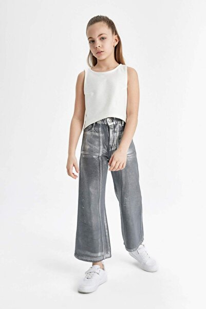 DeFacto Kız Çocuk Wide Leg Geniş Bol Paça Parlak Jean Pantolon C2019A824SP