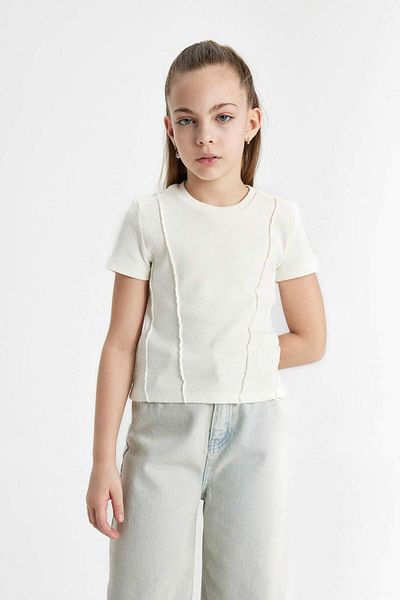 DeFacto Girls Slim Fit Slim Fit Crew Neck Rib Short Sleeve T-Shirt C0104A824Sm